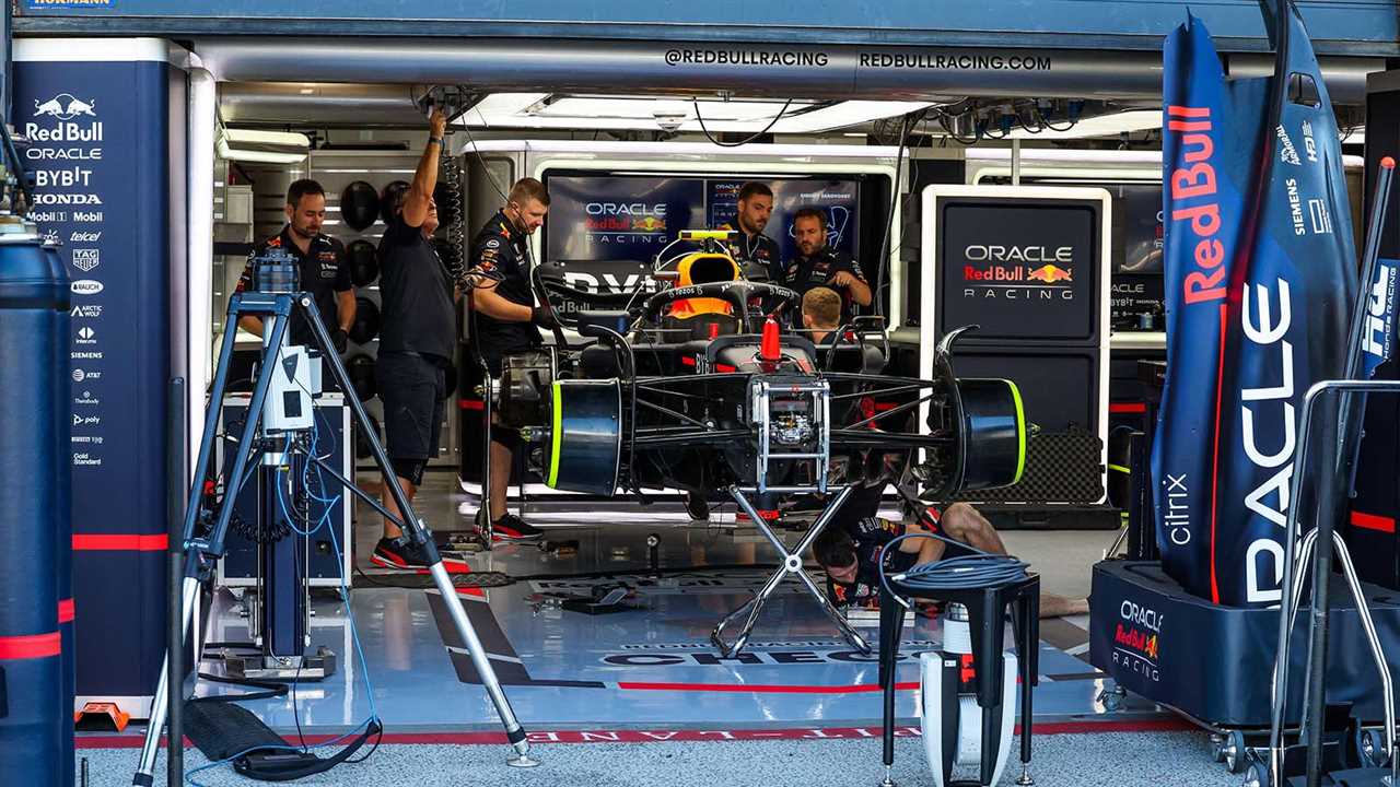Red Bull car up on jacks at the Dutch Grand Prix. September 2022