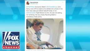 Image surfaces of John Kerry maskless on commercial flight