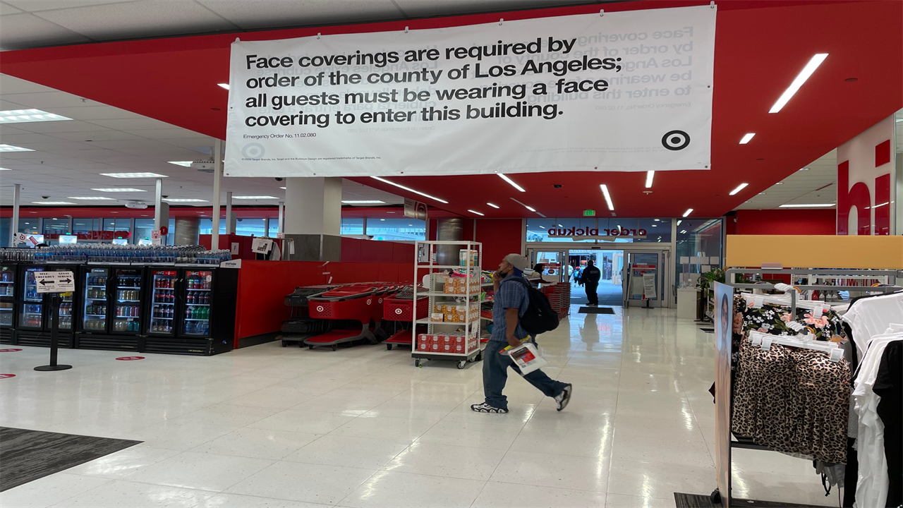 Sign inside Target stating masks must be worn