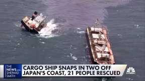 Cargo ship breaks in two off Japan's coast