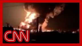 Fuel tanks burn after explosions near Vasylkiv, Ukraine
