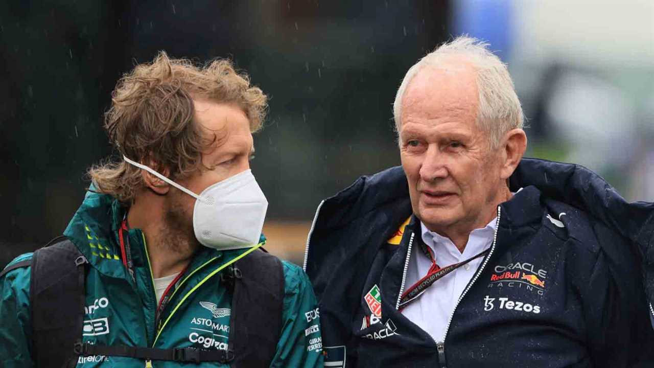 Sebastian Vettel with Helmut Marko. Imola April 2022.