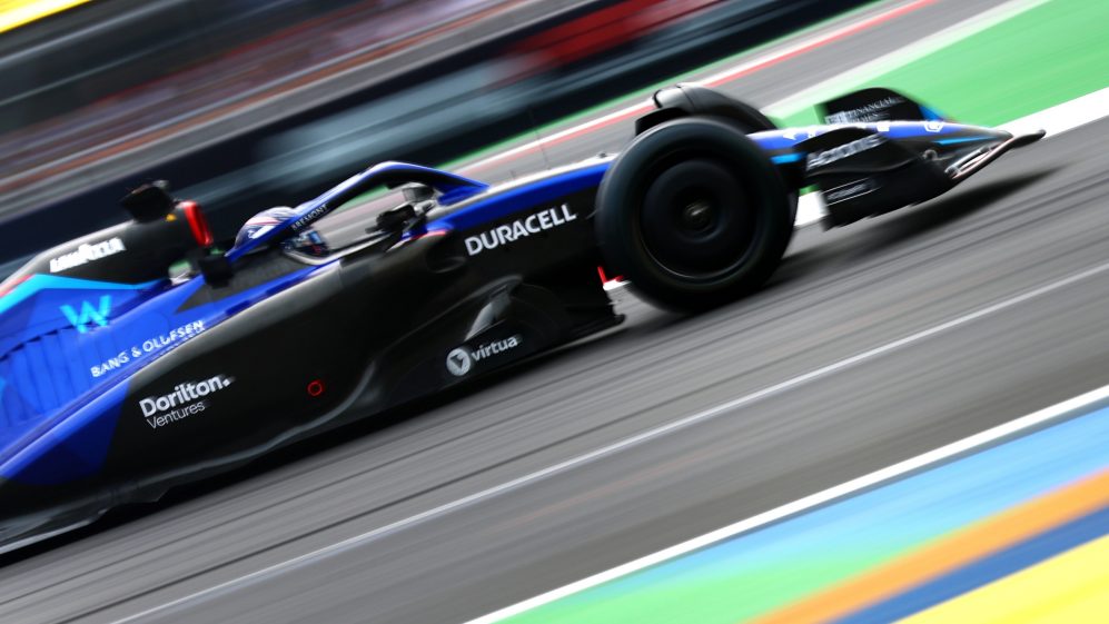 MEXICO CITY, MEXICO - OCTOBER 28: Alexander Albon of Thailand driving the (23) Williams FW44 Mercedes on track during practice ahead of the F1 Grand Prix of Mexico at Autodromo Hermanos Rodriguez on October 28, 2022 in Mexico City, Mexico.  (Photo by Dan Istitene - Formula 1/Formula 1 via Getty Images)