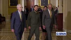 Ukrainian President Walking with Sens. Schumer & McConnell