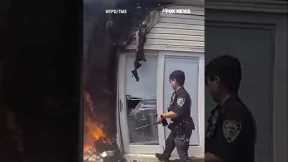 INTO THE FLAMES: Heroic NYPD officers leap into action #shorts #usa #us #viral #new