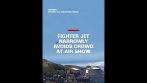 Watch F-18 fighter jet perform evasive maneuvers to avoid crashing into audience at airshow