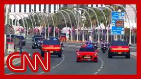 Trump welcomed to Qatar with red Cybertrucks and mounted camels