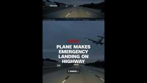 Dramatic moment plane collides with car during highway crash landing