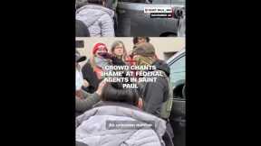 Crowd chants 'shame' at federal agents in Saint Paul